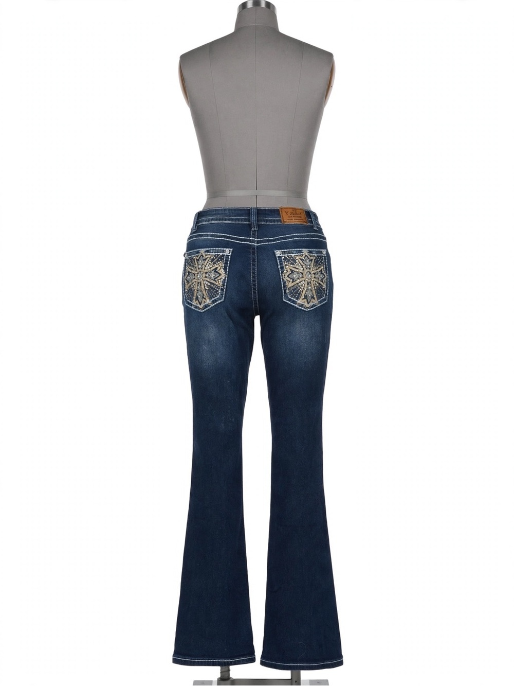 Embroidered Dark Blue Flare Jeans for Women